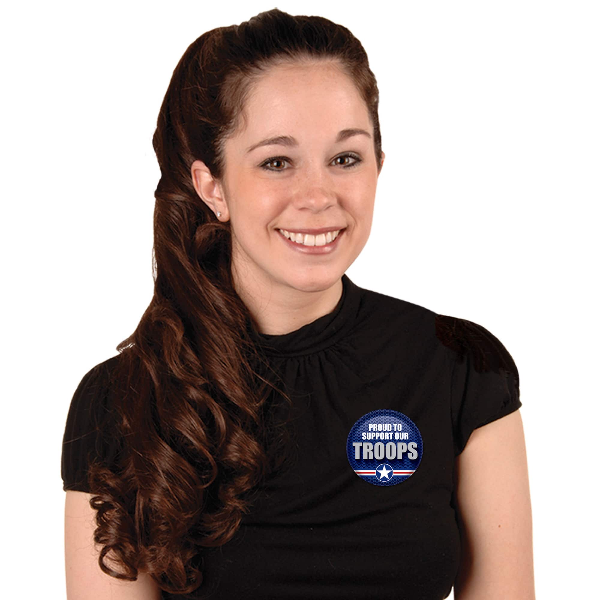 Beistle 2" Blue & Silver Proud To Support Our Troops Buttons, 6ct.